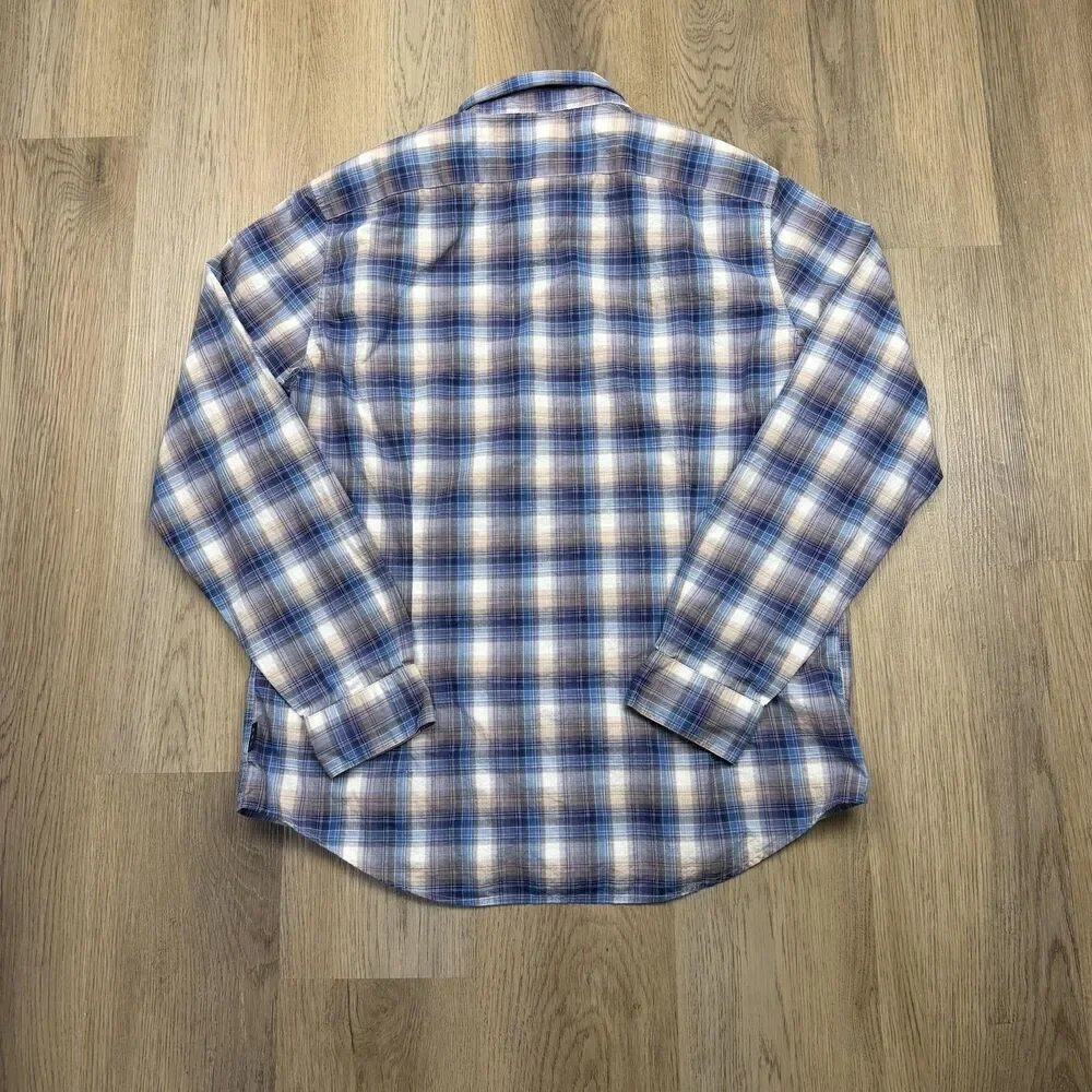 John Varvatos USA Shirt Mens XL Blue Plaid Long Sleeve Button Up Lightweight